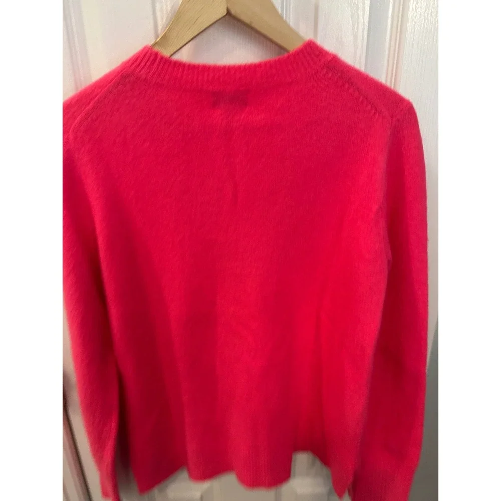 J.Crew‎ Extra-Soft Neon Pink Crewneck Sweater Womens Small Fuzzy Knit Side Slit